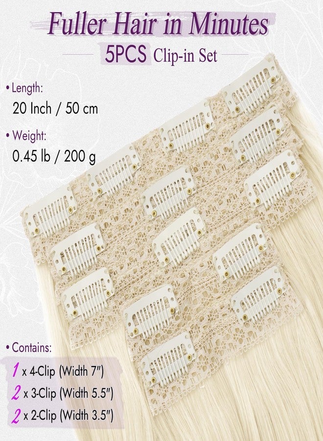 BARSDAR Platinum Blonde Clip in Hair Extensions - 20 Inch Loose Wavy Layered Clip in Hair Extensions for Women - 5 PCS Lace Weft Voluminous Easy Wear Synthetic Platinum Blonde Hairpieces - Image 2